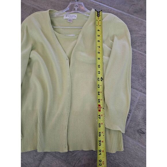 Women's Casual Corner Annex Petite Cardigan with Matching Tank Top Green and Pol - Picture 2 of 14